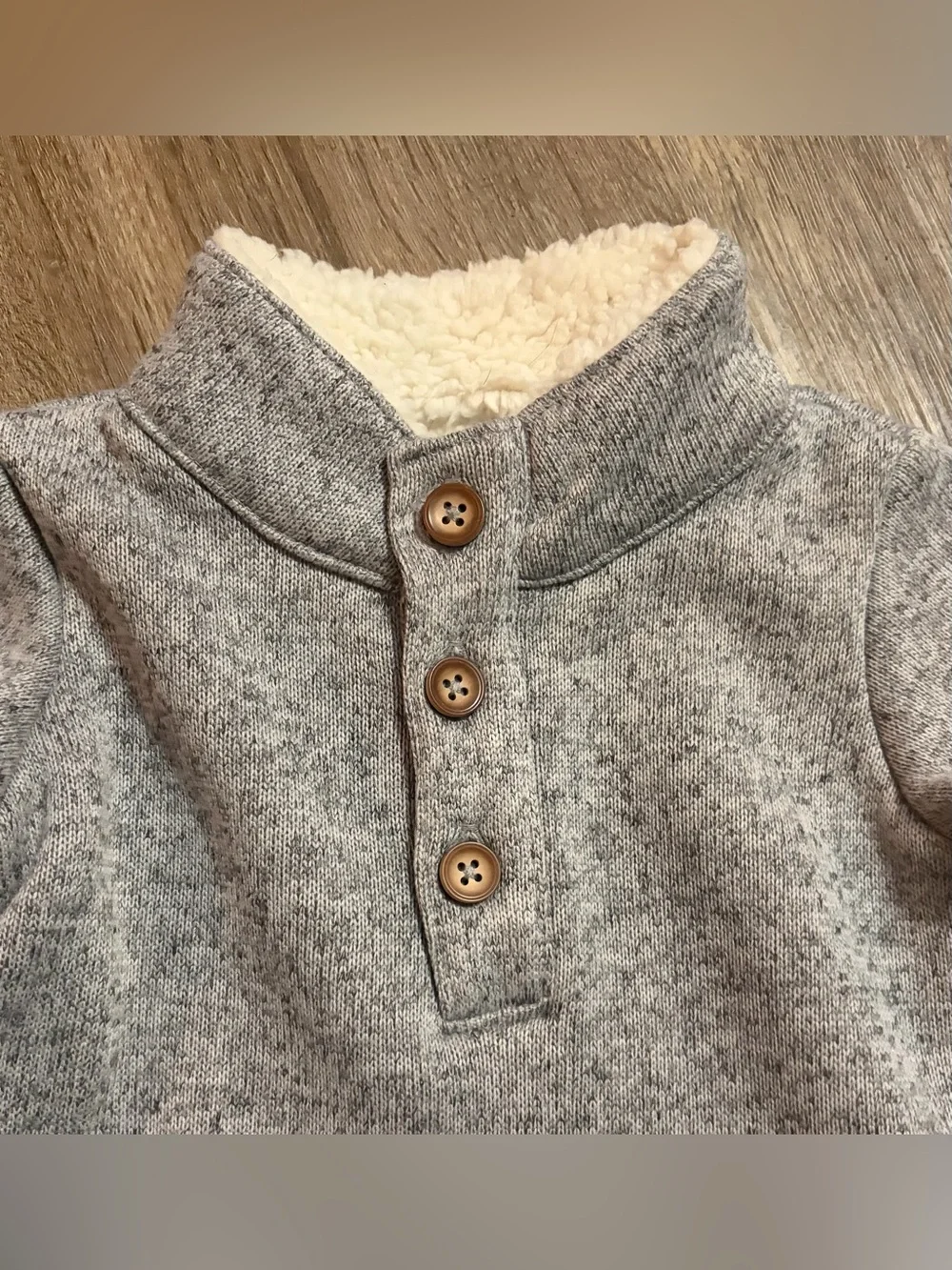 Carter’s - Cozy Grey Sherpa Lined Collar Baby Fleece Romper -Size 9 Months